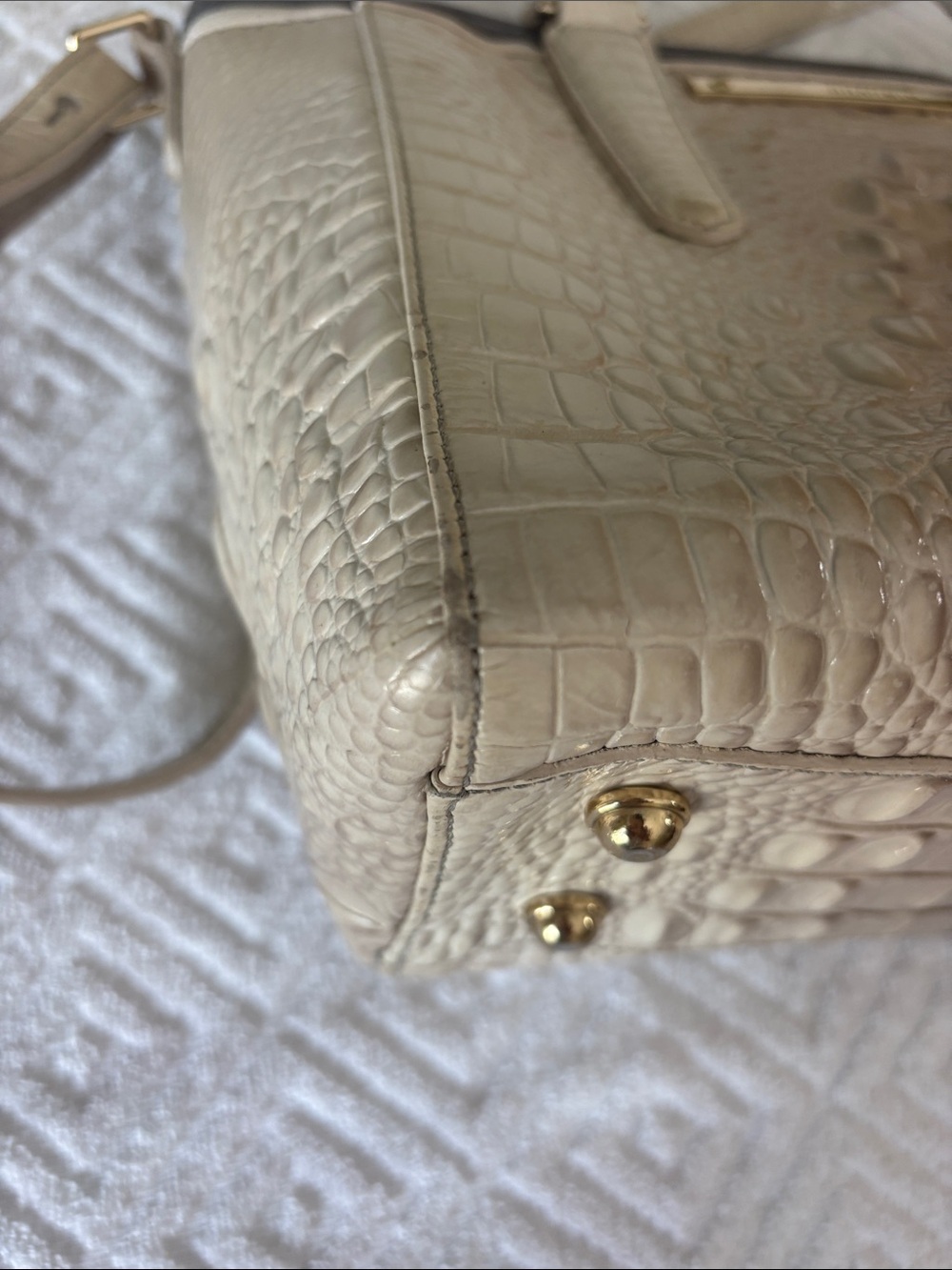 Brahmin Cream Croc-Embossed Satchel with Gray Trim - Picture 7 of 9